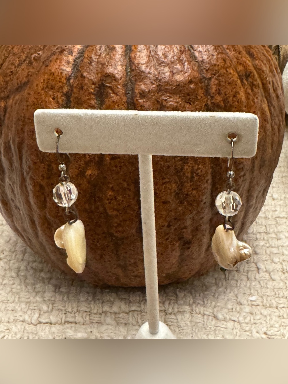 Shell & Crystal Dangle Earrings - Ivory
